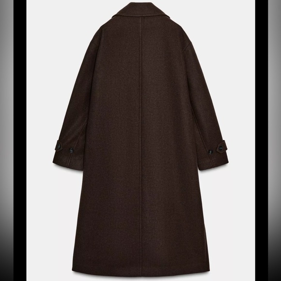 Zara Brown Wool Blend Double Breasted Coat - Picture 2 of 7